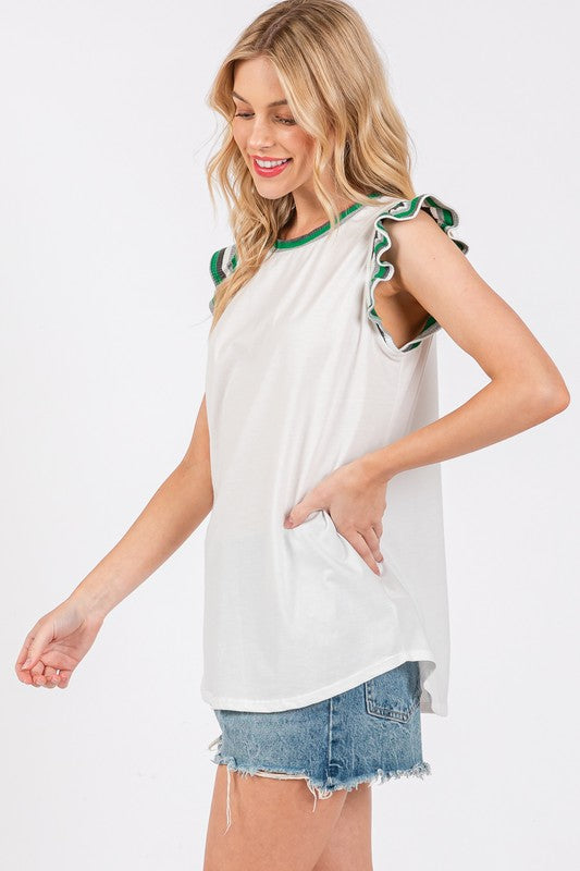 Ces Femme Contrast Striped Sleeveless Round Neck Top - felvior