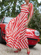 Striped Square Neck Wide Strap Dress