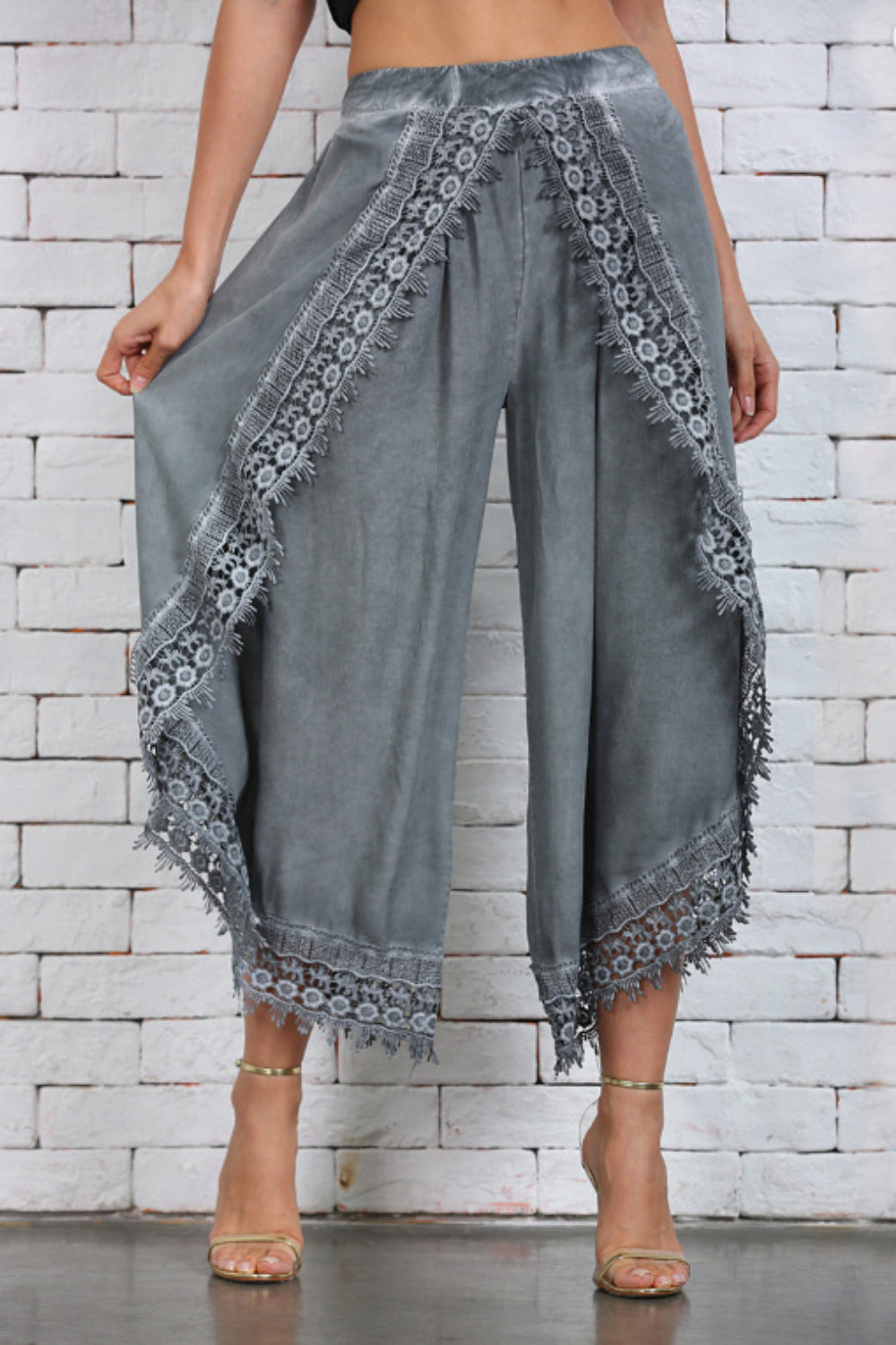 Full Size Lace Detail Wide Leg Pants Plus Size