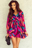 Printed Surplice Neck Tie Waist Dress - felvior