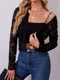 Lace Open Front Long Sleeve Jacket - felvior