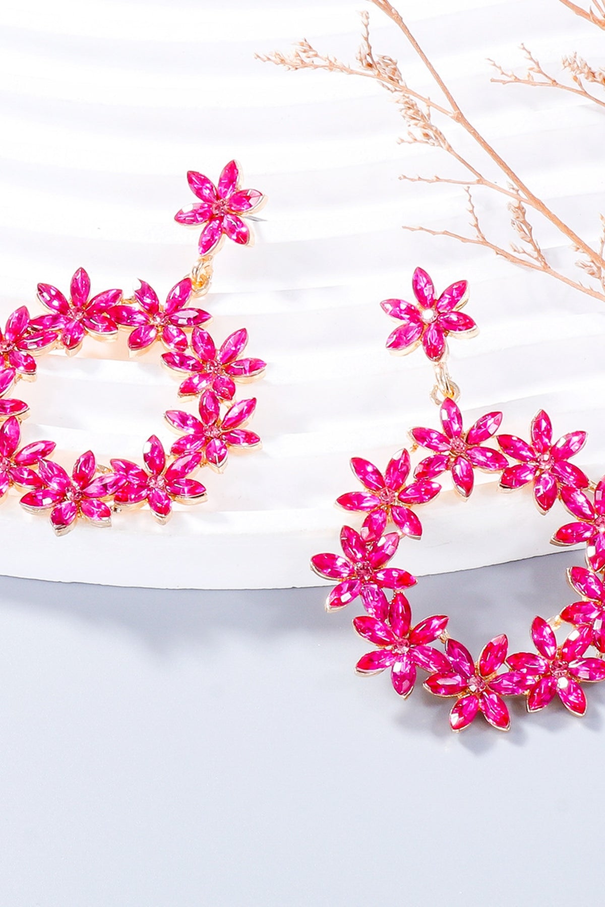 Rhinestone Flower Dangle Earrings - felvior