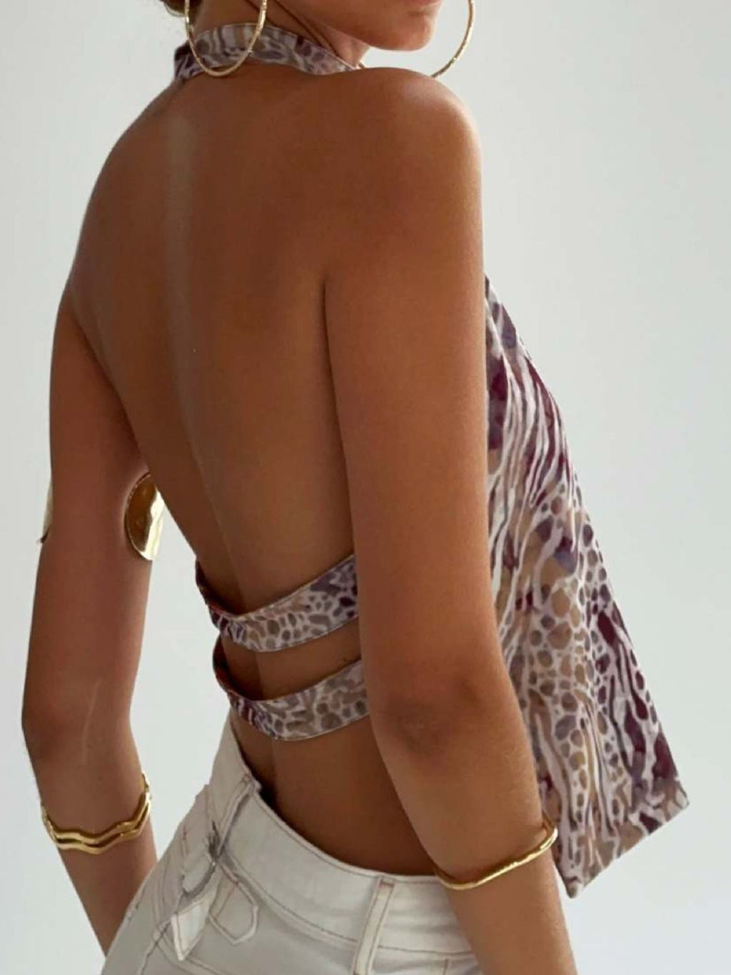 Backless Printed Halter Neck Tank