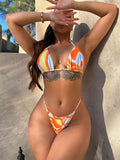 Multicolored Drawstring Ruched Three-Piece Swim Set - felvior