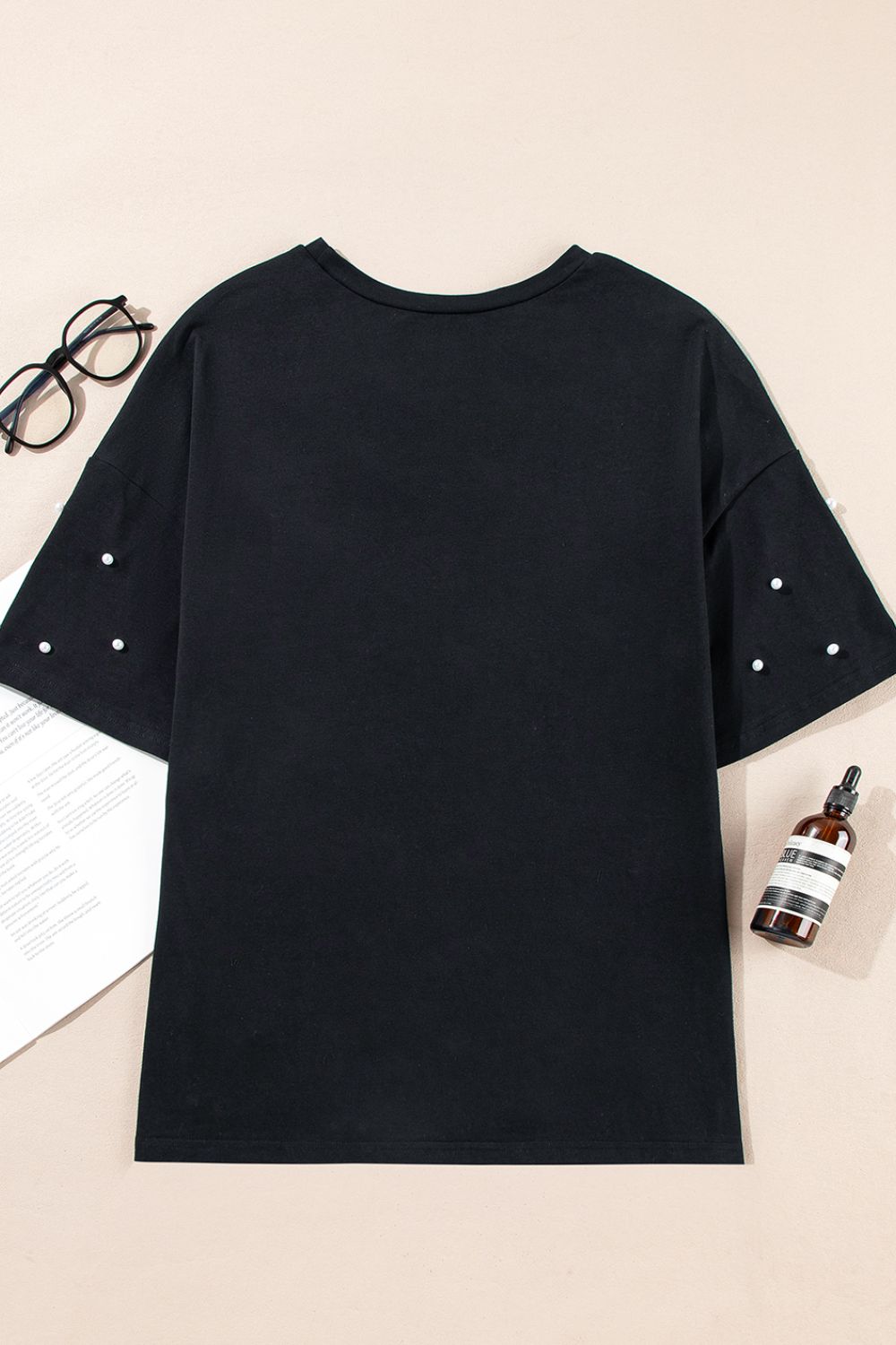 Pearl Beaded Round Neck Half Sleeve T Shirt