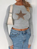 Devine Star Round Neck Long Sleeve T-Shirt - felvior