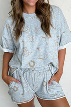 Printed T-Shirt and Elastic Waist Shorts Set