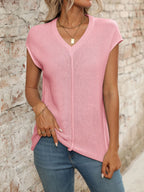 V-Neck Short Sleeve Knit Top