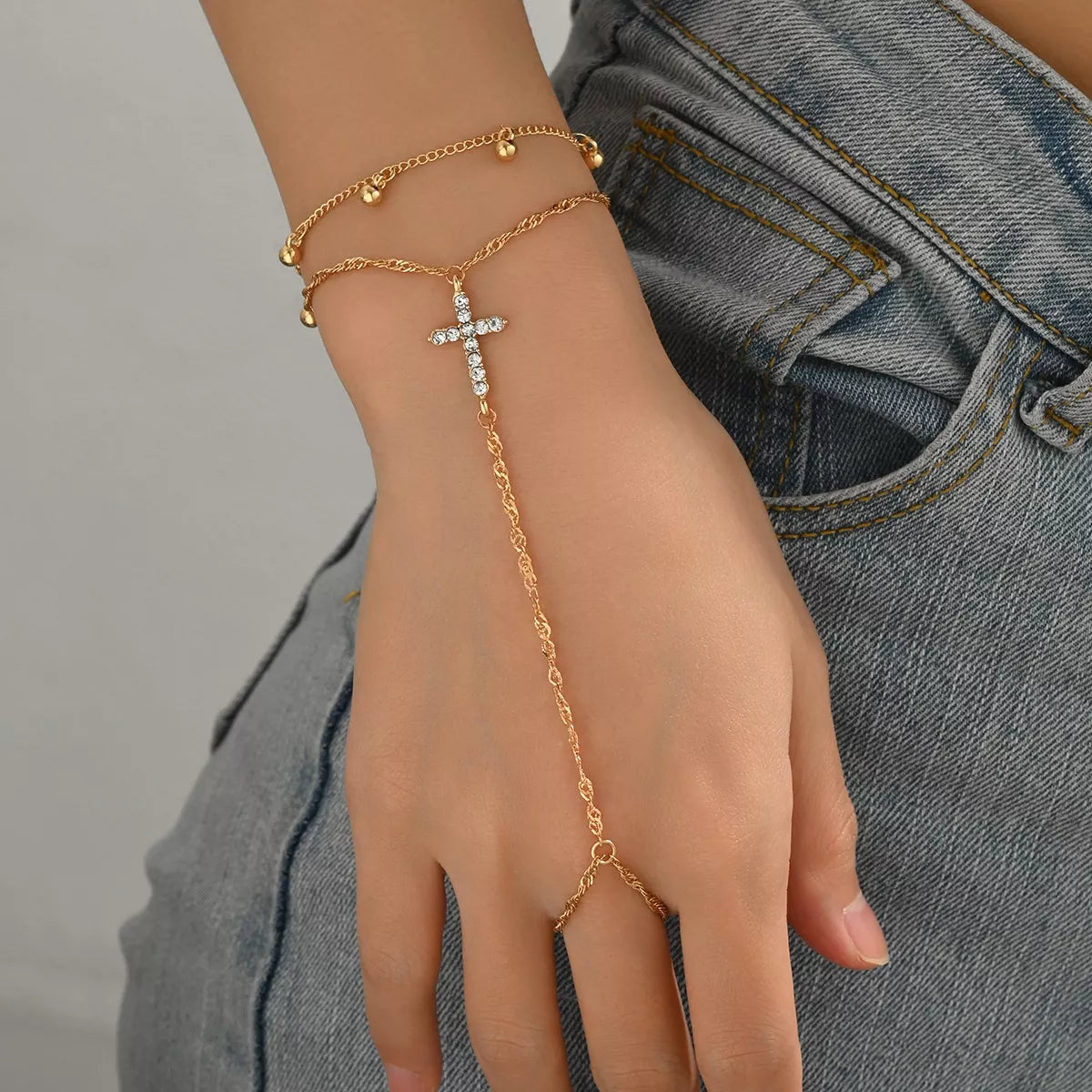 18K Gold-Plated Chain Cross Bracelet Secondary image