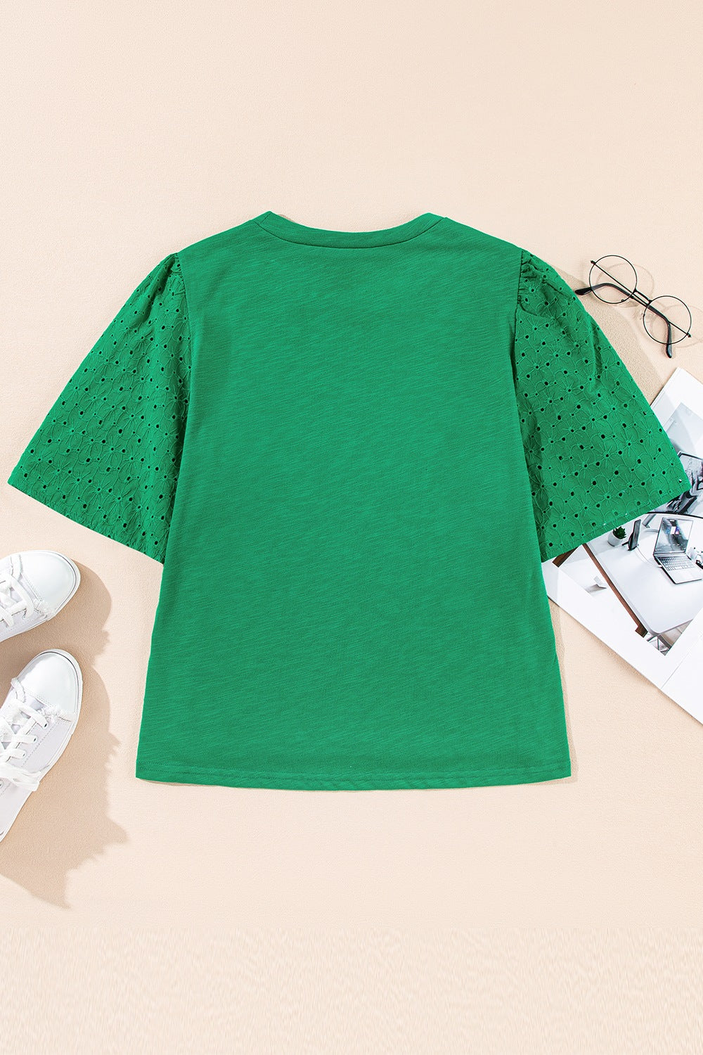 Eyelet Embroidered Patchwork Top - felvior