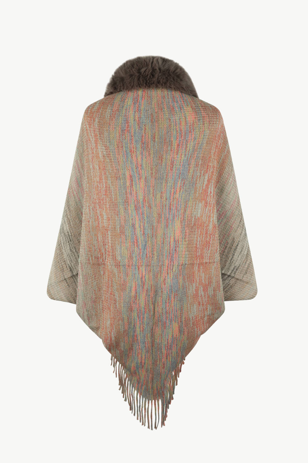 Open Front Fringe Hem Poncho - felvior