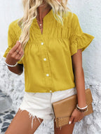 Button Down Ruffled Short Sleeve Shirt