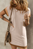 Textured Round Neck Short Sleeve Dress - felvior