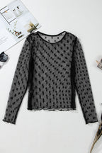 Star Round Neck Long Sleeve Sheer Blouse