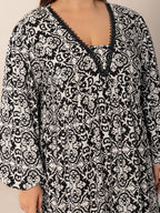 Plus Size Lace Detail Printed Balloon Sleeve Dress