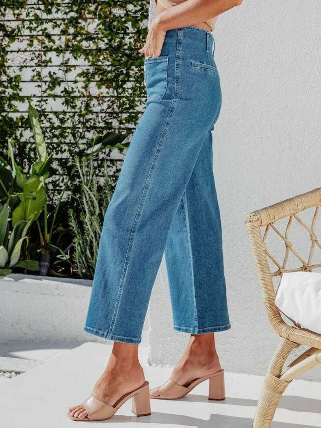 Button Fly Cropped Jeans with Pockets