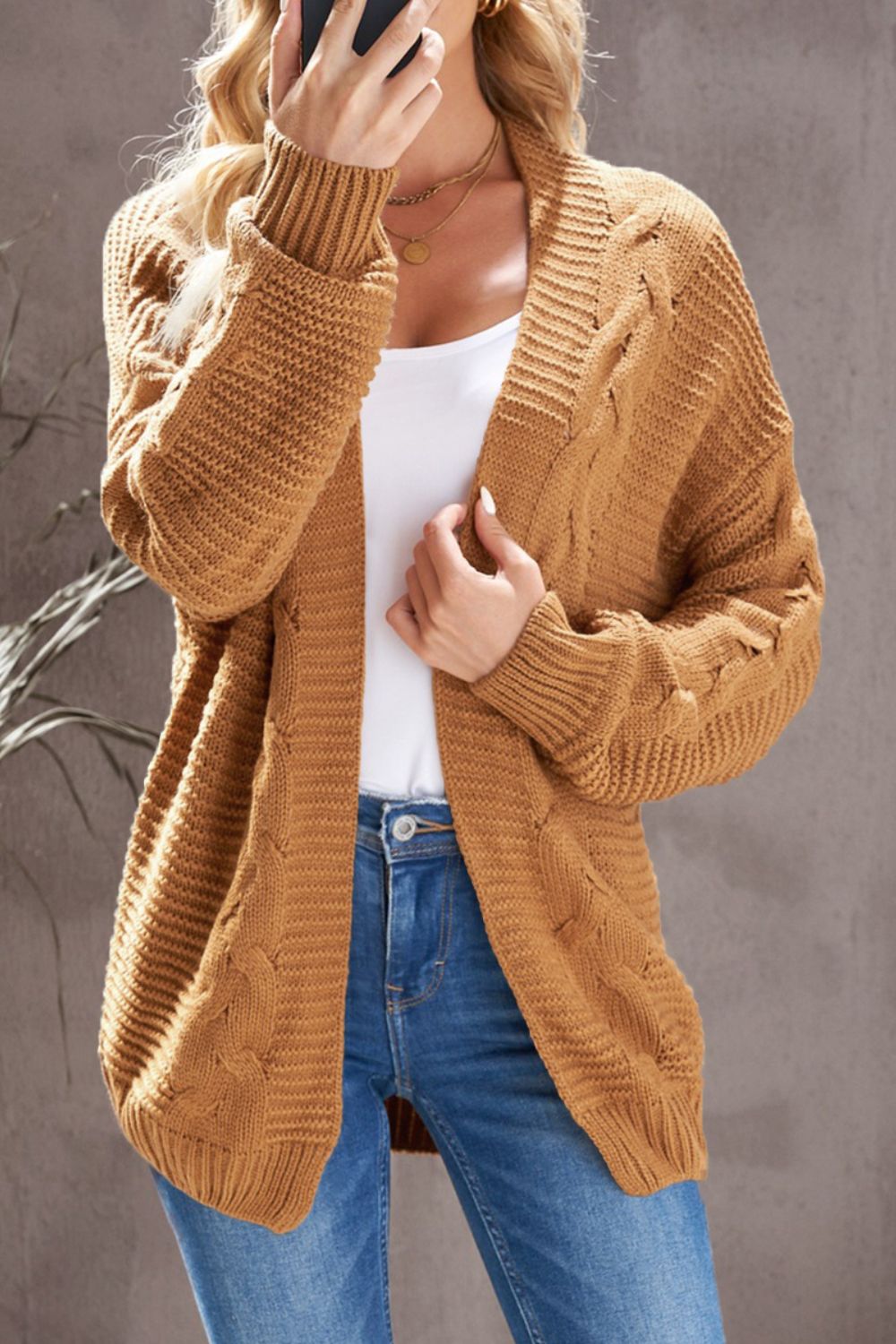 Cable-Knit Open Front Cardigan - felvior