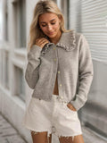 Frill Button Up Collared Neck Long Sleeve Cardigan - felvior