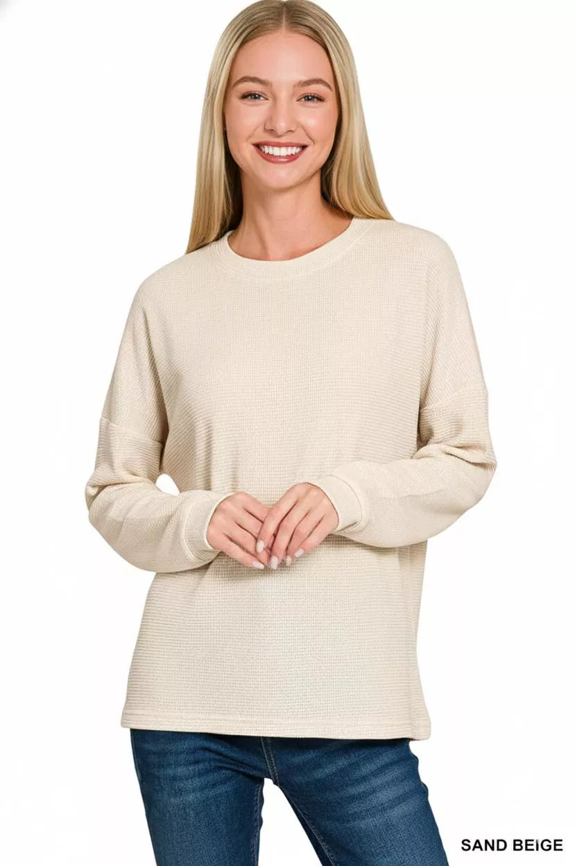 Zenana Double Knit Round Neck Long Sleeve Top Image secondaire du produit