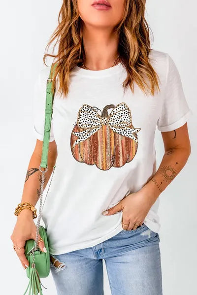 Full Size Pumpkin Round Neck Short Sleeve T-Shirt - felvior