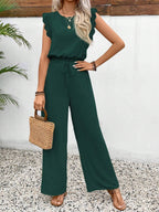 Lace Trim Round Neck Top and Pants Set