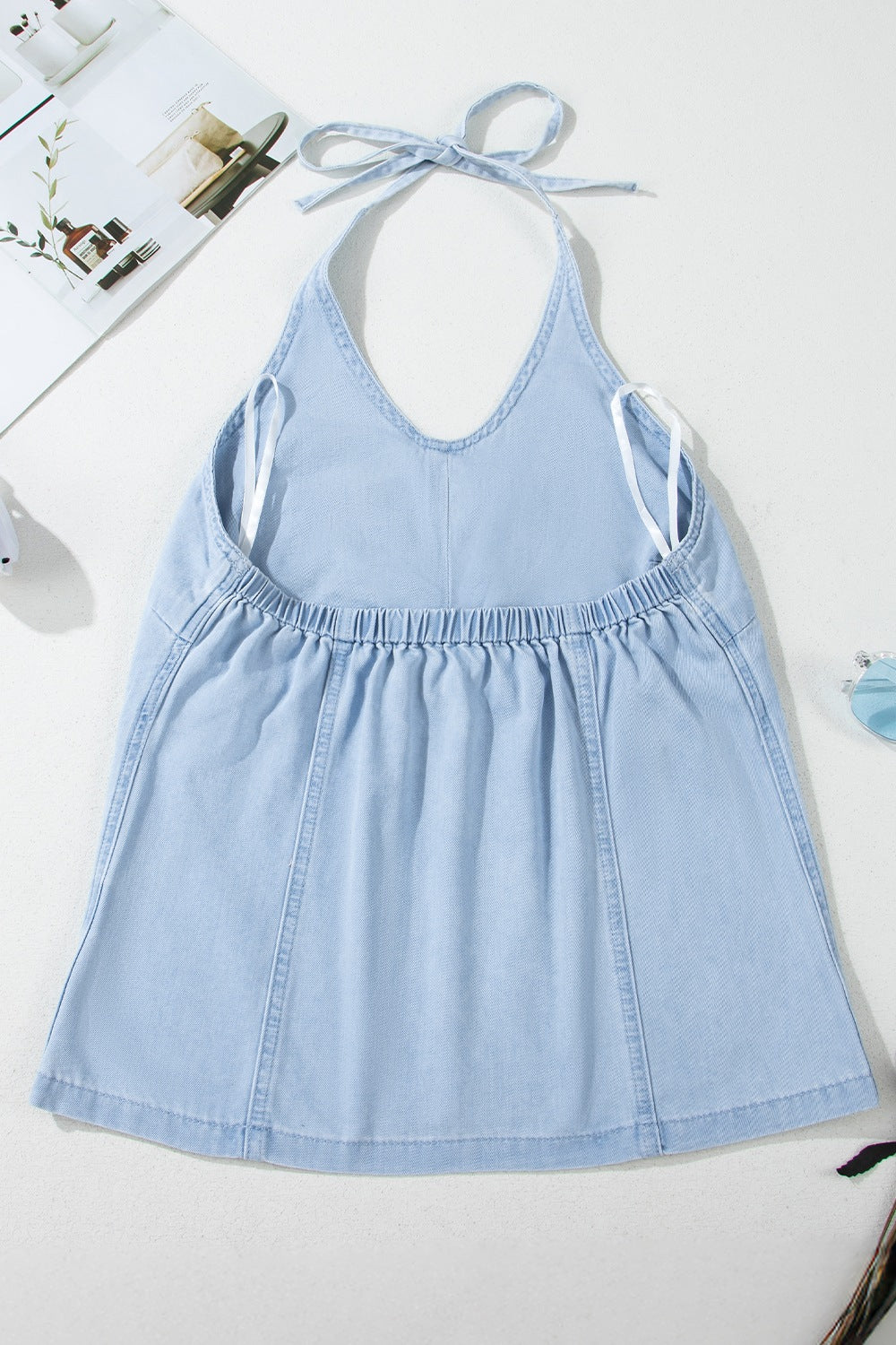 Backless Halter Neck Denim Top - felvior