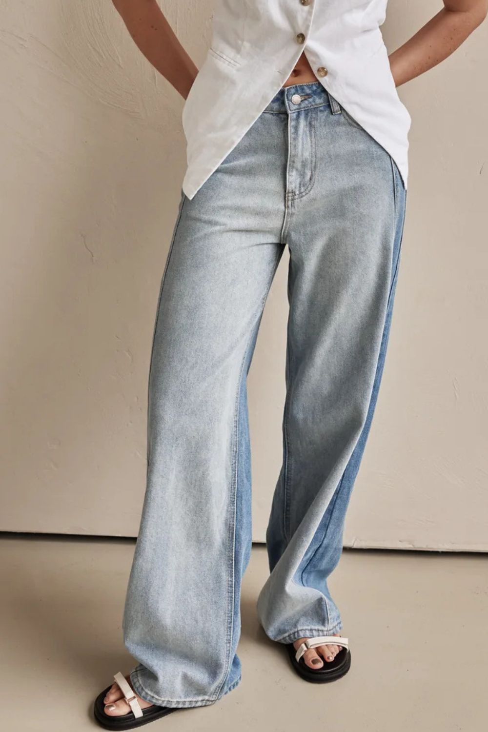 Contrast Straight Leg Jeans with Pockets - felvior