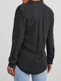 Collared Neck Roll-Tab Sleeve Denim Top - felvior