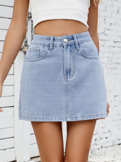 Solid Mini Denim Skirt