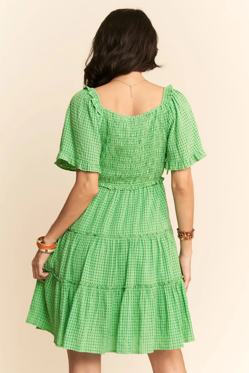 Davi & Dani Jacquard Checker Smocking Tiered Dress