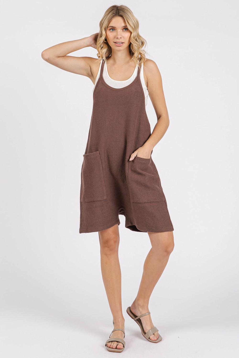 Mittoshop Scoop Neck Spaghetti Strap Overalls with Pockets - felvior