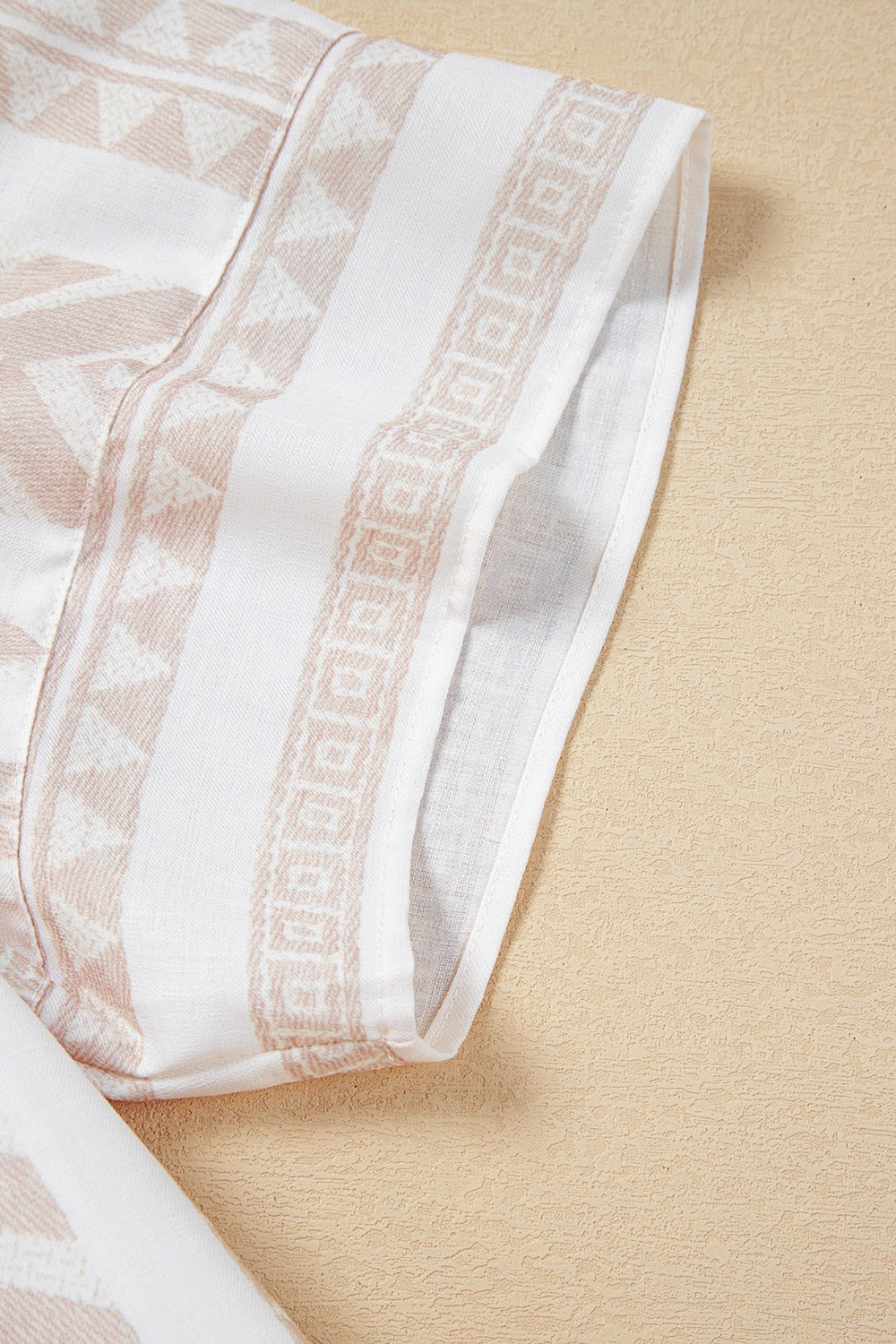 Geometric Jacquard Notched Half Sleeve Blouse