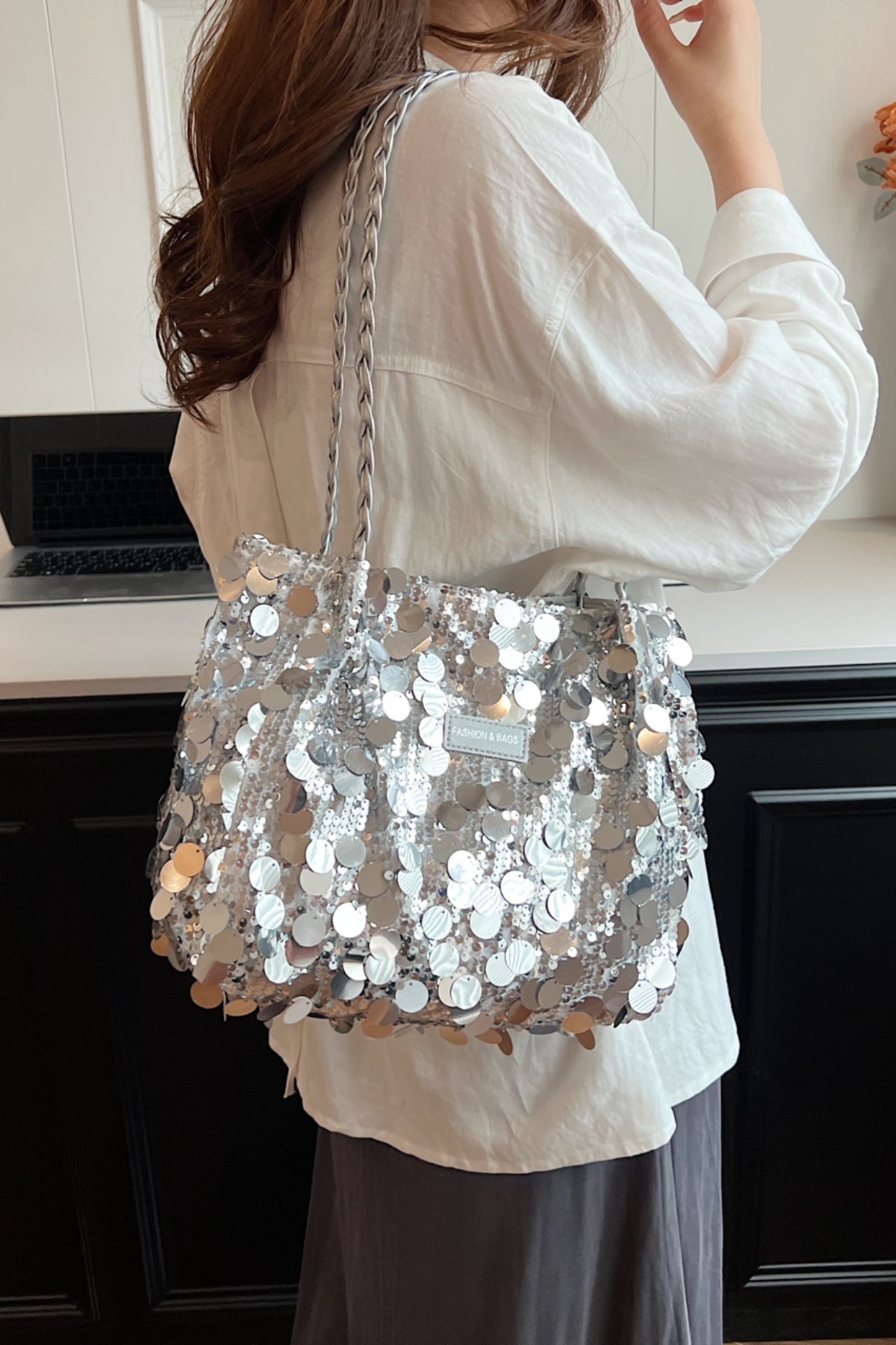 Sequin Braided Strap Shoulder Bag Secondary image