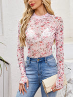 Floral Mock Neck Long Sleeve Top