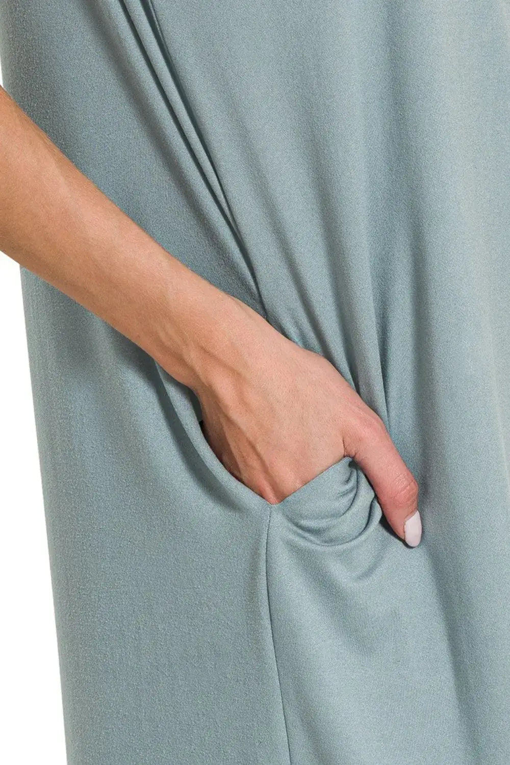 Zenana Rolled Short Sleeve Round Neck Dress