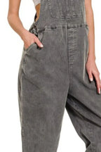 Zenana Washed Knot Strap Relaxed Fit Overalls