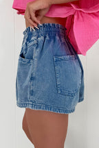 Drawstring High Waist Denim Shorts with Pockets