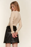 And The Why Half Button Round Neck Long Sleeve Bodysuit - felvior