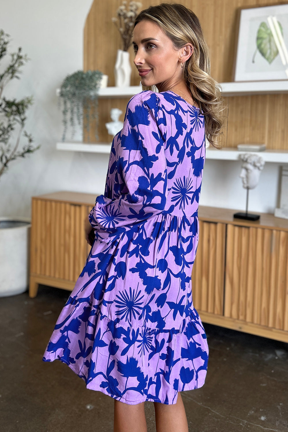 Double Take Full Size Printed Ruffle Hem Dress with Pocket - felvior