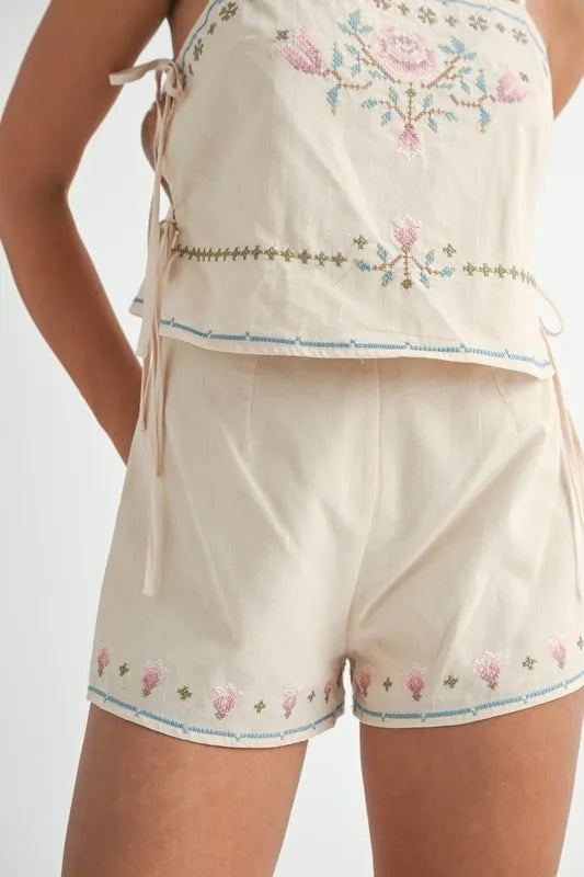 MABLE Embroidered Crop Top and Shorts Set - felvior
