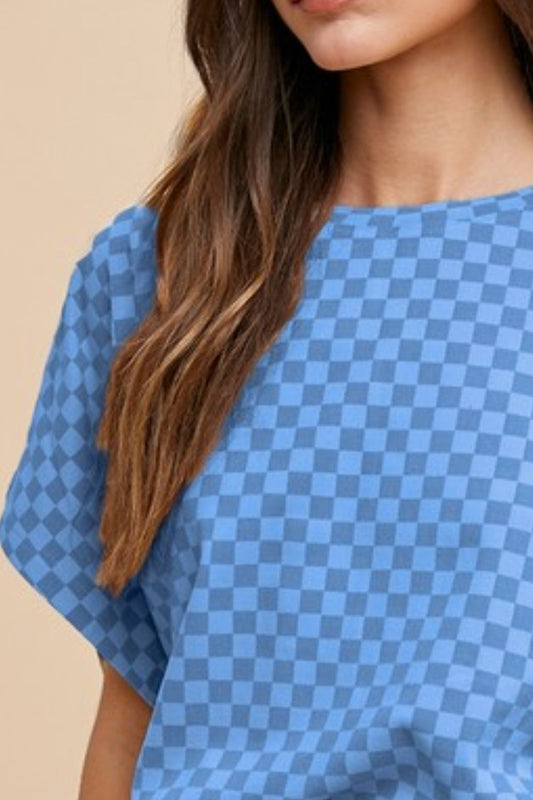Annie Wear Checkered Round Neck Short Sleeve T-Shirt - felvior