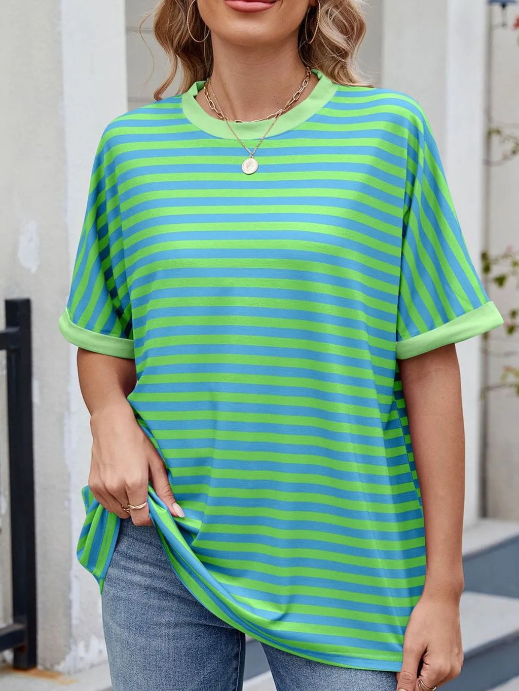 Striped Round Neck Half Sleeve T-Shirt