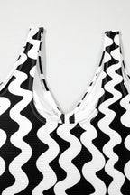 Tied Front Contrast Striped One-Piece Swimsuit