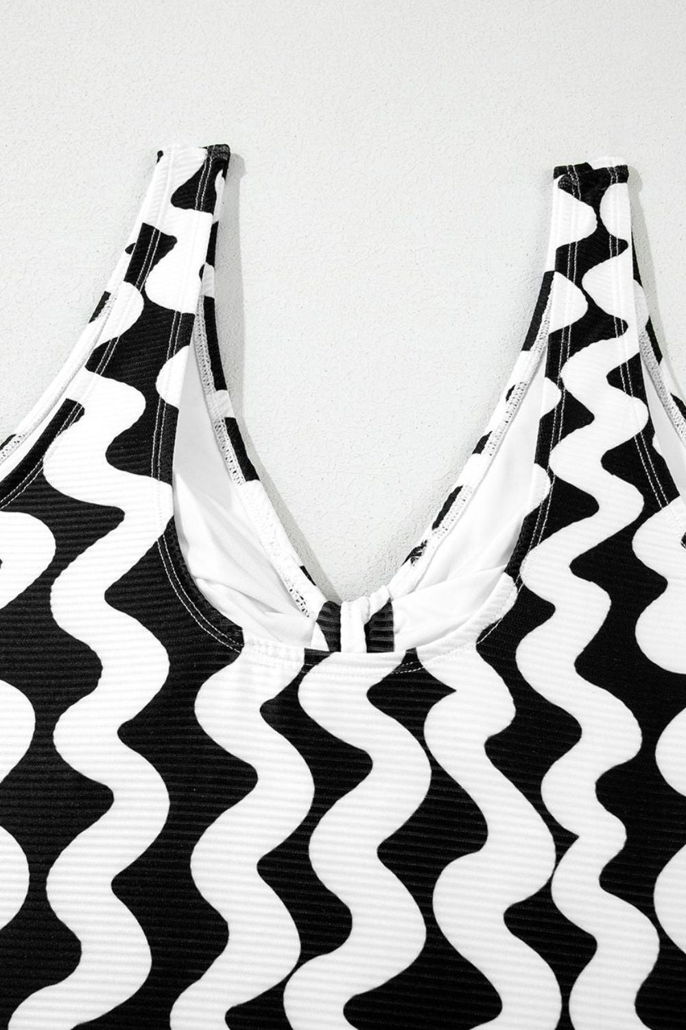 Tied Front Contrast Striped One-Piece Swimsuit