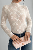 Bow Print Mock Neck Long Sleeve T-Shirt