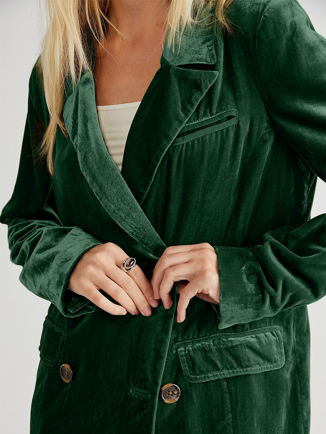 Lapel Collar Long Sleeve Blazer with Pockets - felvior