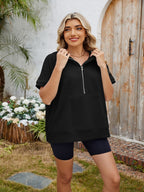 Half Zip Short Sleeve Hooded Top