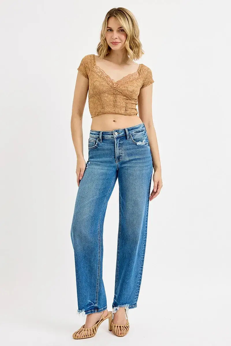 RISEN Full Size Mid Rise Baggy Jeans Plus Size