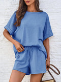 Round Neck Short Sleeve Top and Shorts Set - felvior