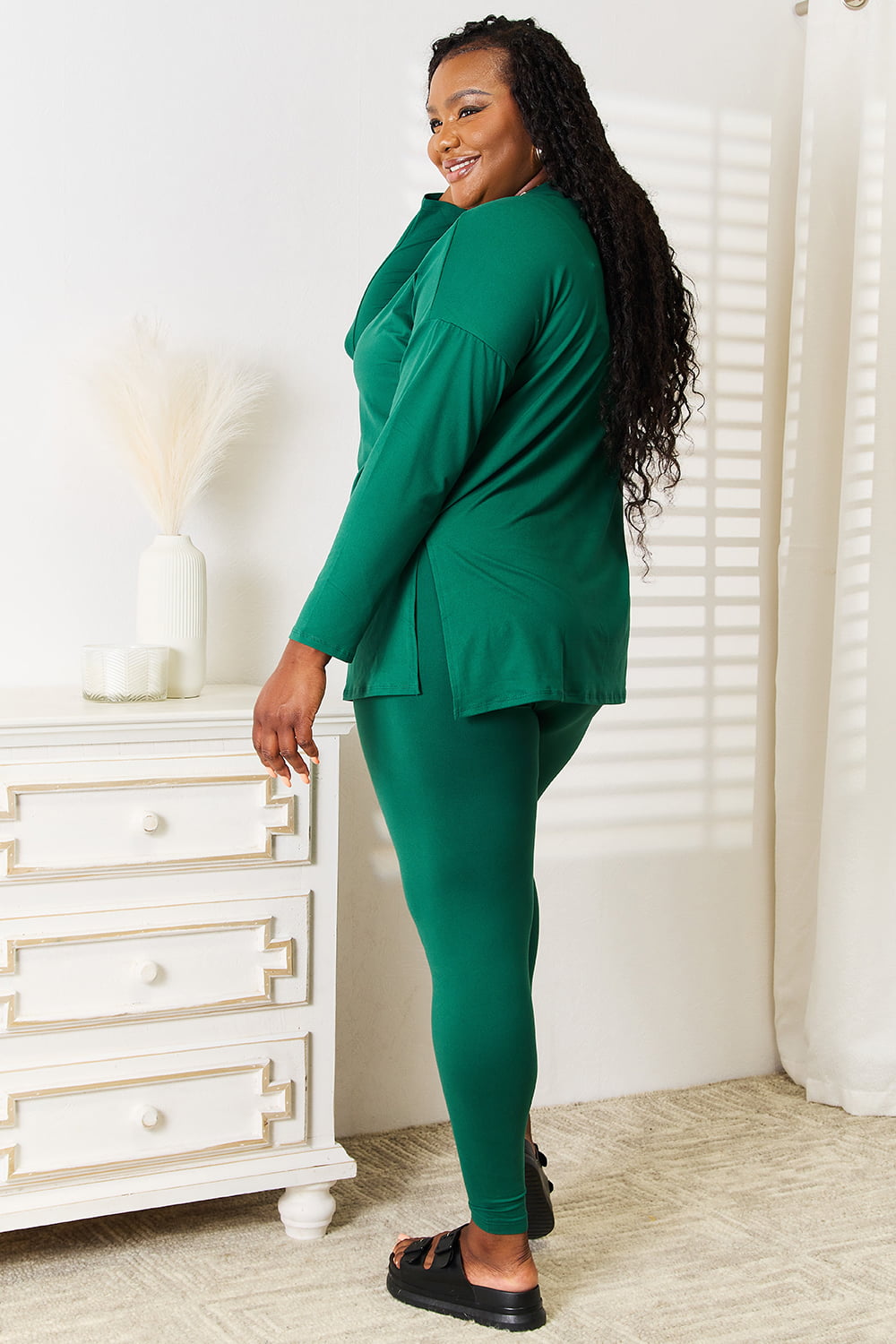 Zenana Lazy Days Full Size Long Sleeve Top and Leggings Set - felvior